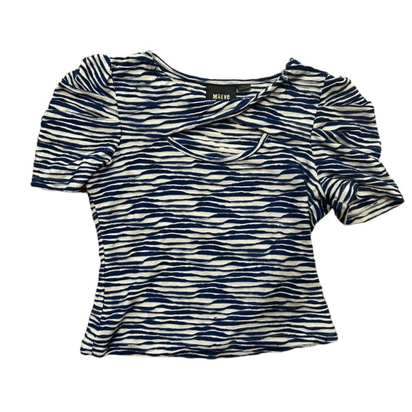 Maeve Puff Sleeve Cutout Tee Raw Edge Striped Anthropologie - Picture 3 of 6